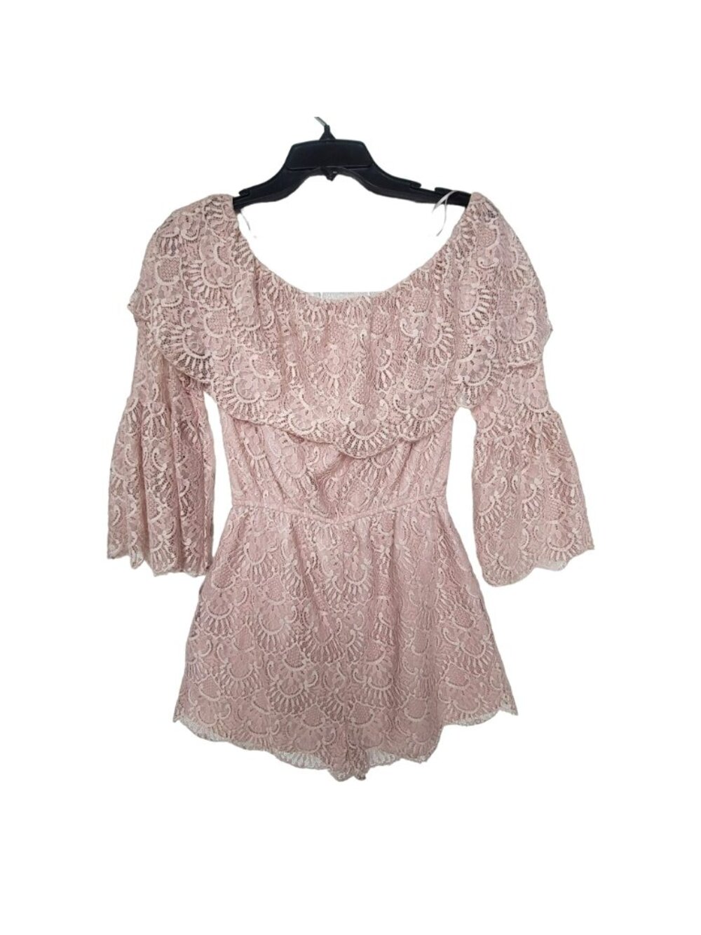BB Dakota Kennedy Sz M Women's Pink Lace Romper jumpsuit long sleeve dusty pink - Picture 6 of 7